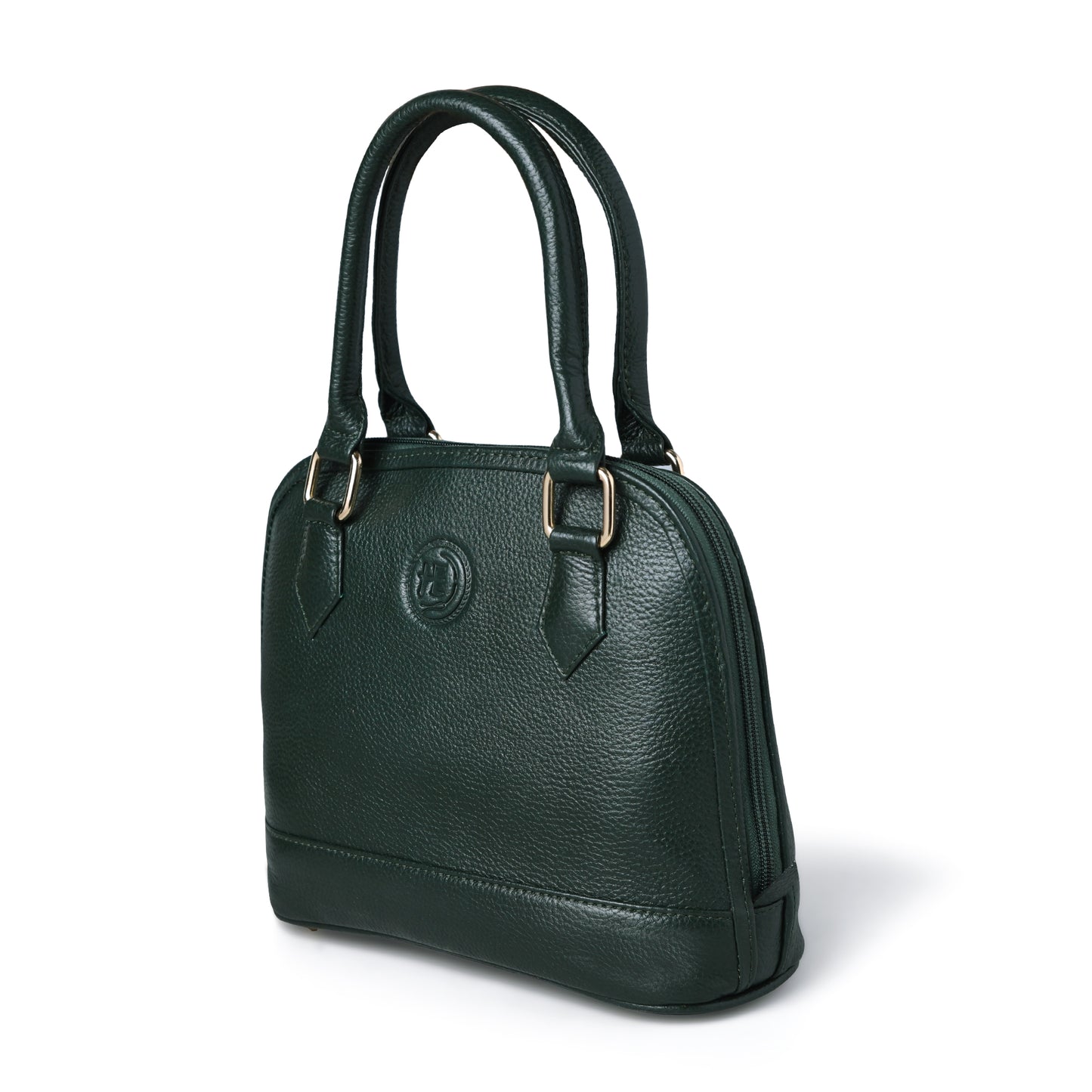 Forest Green Leather Bag - front three-quarter angle, handcrafted buffalo leather | Hema Emporium
