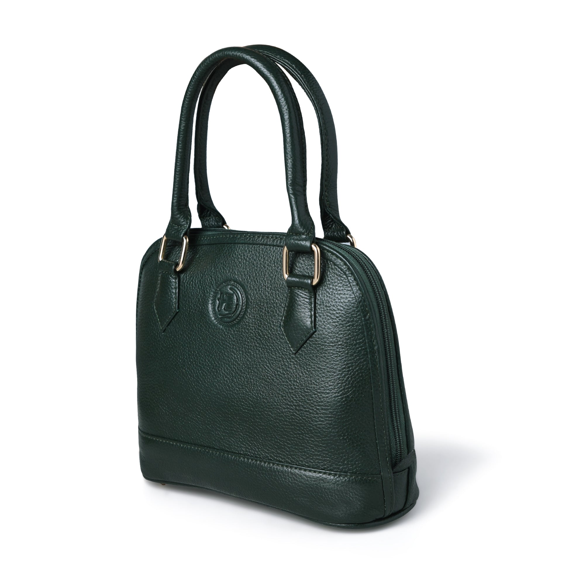 Forest Green Leather Bag - front three-quarter angle, handcrafted buffalo leather | Hema Emporium