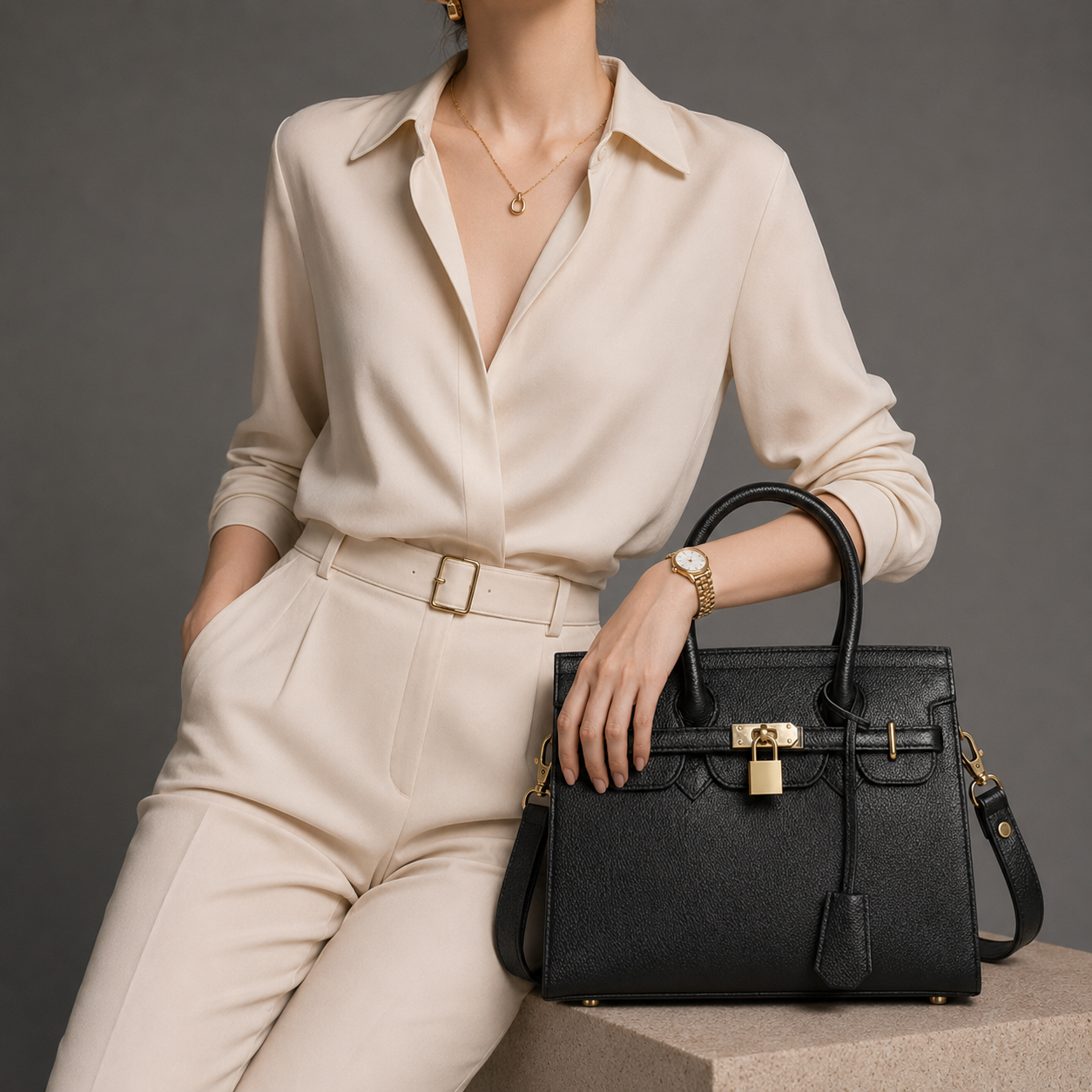 Black Leather Satchel Bag - worn lifestyle shot, handcrafted buffalo leather | Hema Emporium