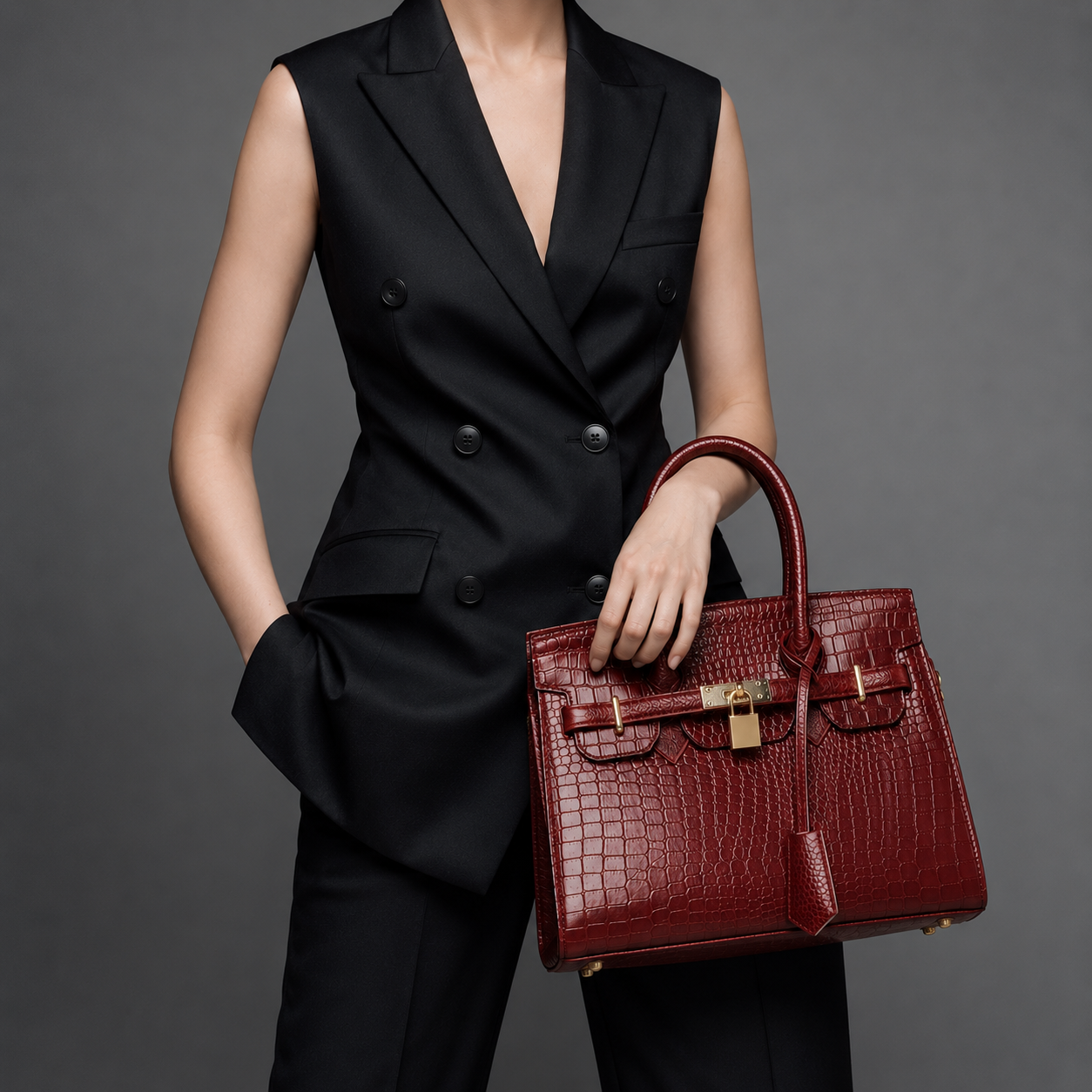 Burgundy Leather Handbag - worn lifestyle shot, handcrafted buffalo leather | Hema Emporium