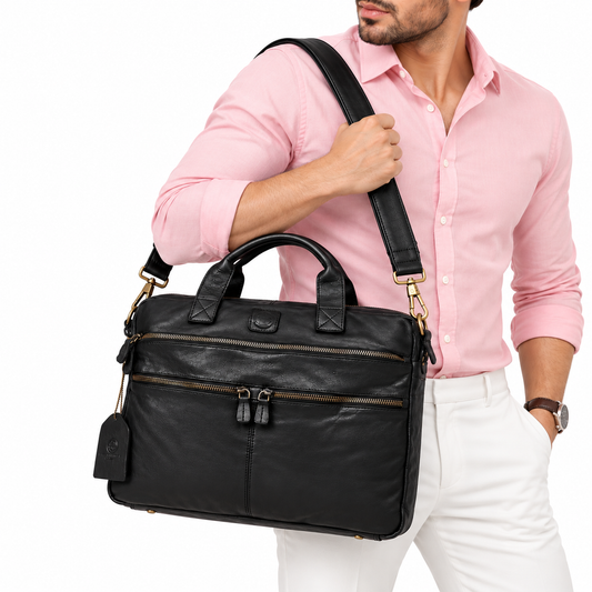 Classic Leather Laptop Messenger Bag for Men