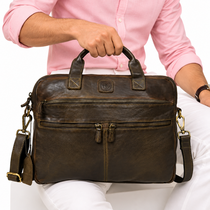 Tan Brown Leather Laptop Messenger Bag for Men